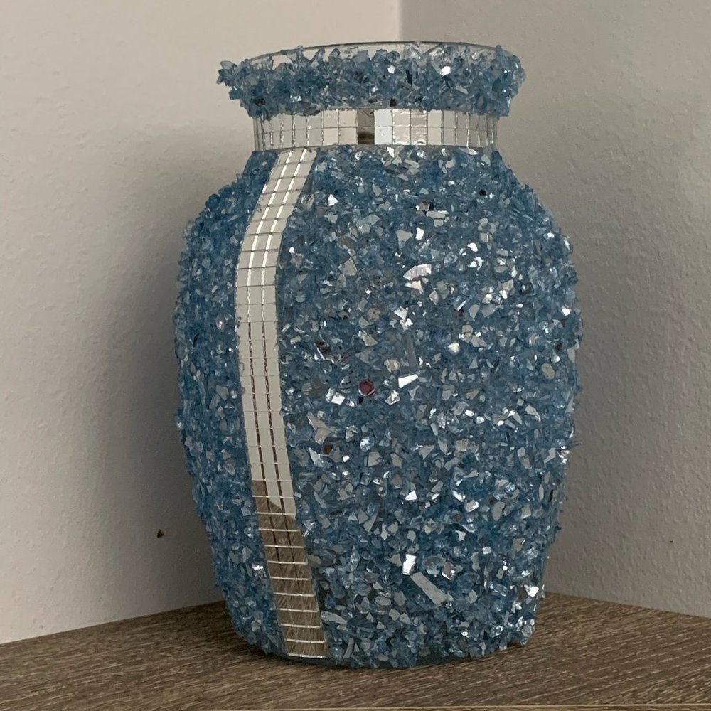 Beautiful Blue and Silver Glass Vase